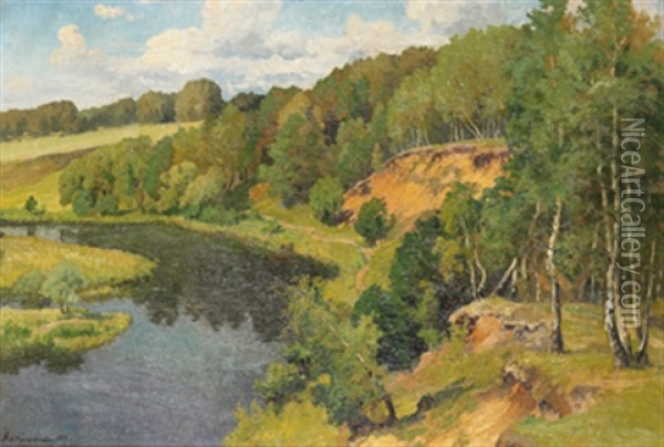 Vid Floden Oil Painting - Aleksei Matveevich Prokofiev