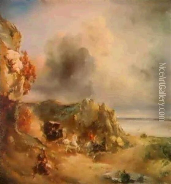 La Chaise De Poste, Paysage Oil Painting - Philippe Rousseau