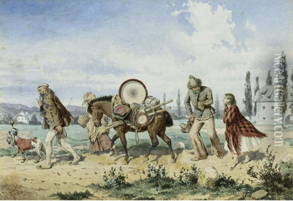 Gypsies Travelling Oil Painting - Alois Greil