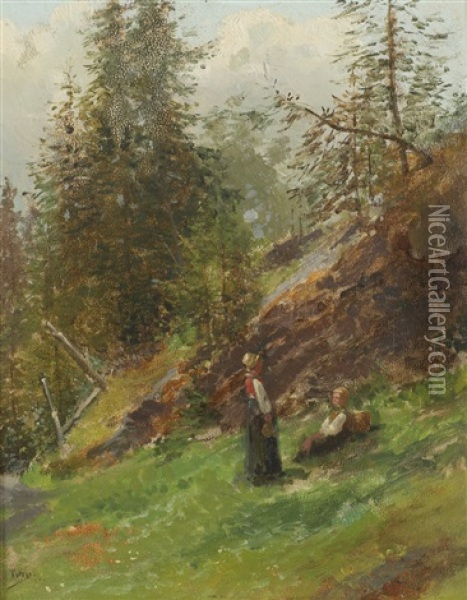 Par I Landskap Oil Painting - Wilhelm Otto Peters