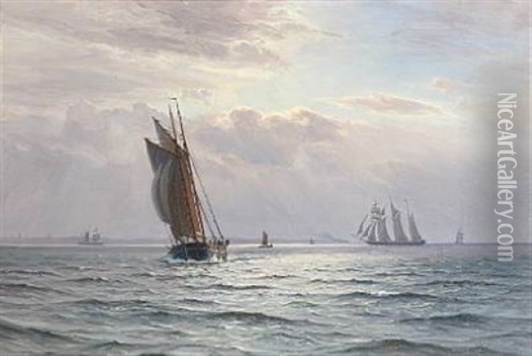 Solen Bryder Igennem Skyerne Oil Painting - Vilhelm Karl Ferdinand Arnesen