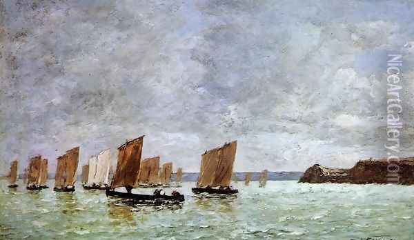 Camaret, Fishing Boats off the Shore Oil Painting - Eugene Boudin