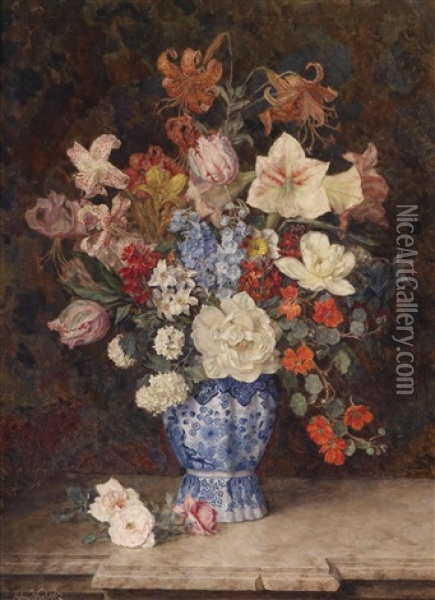 Groser Blumenstraus Oil Painting - Anton Wrabetz