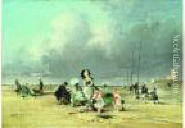 Le Treport, Enfants Faisant Des Pates Oil Painting - Jules Achille-Noel