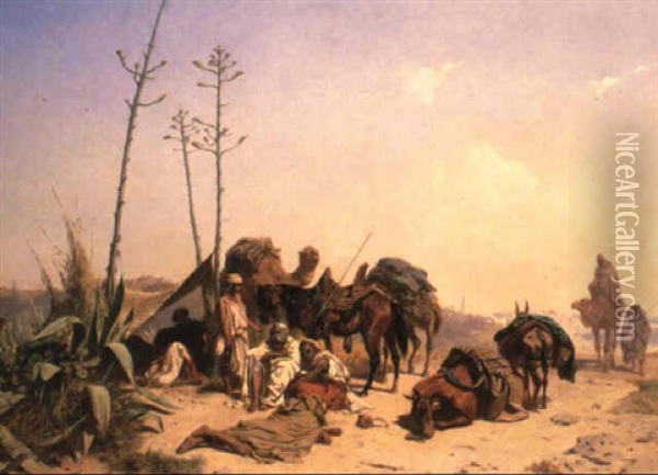 Mittagruhe In Algier Oil Painting - Theodor Horschelt
