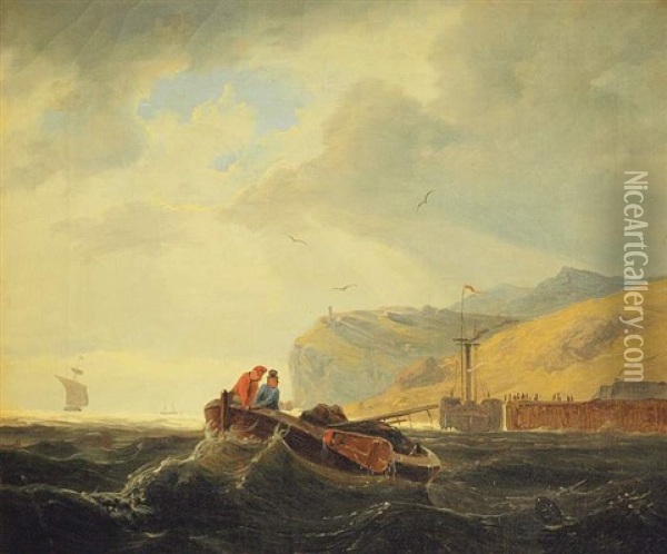 Zwei Manner In Einem Boot Vor Der Kuste Oil Painting - Andreas Achenbach