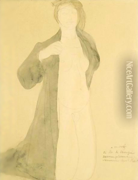 Femme A Genoux, Nue Sous Un Manteau Oil Painting - Auguste Rodin