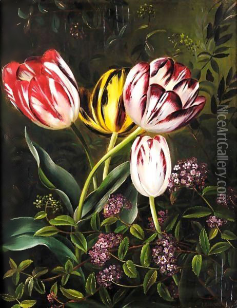 Tulipaner (Tulips) Oil Painting - Johan Laurentz Jensen