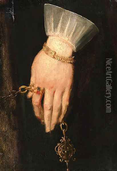 A lady's hand holding a chain, a fragment Oil Painting - Sir Anthony Van Dyck