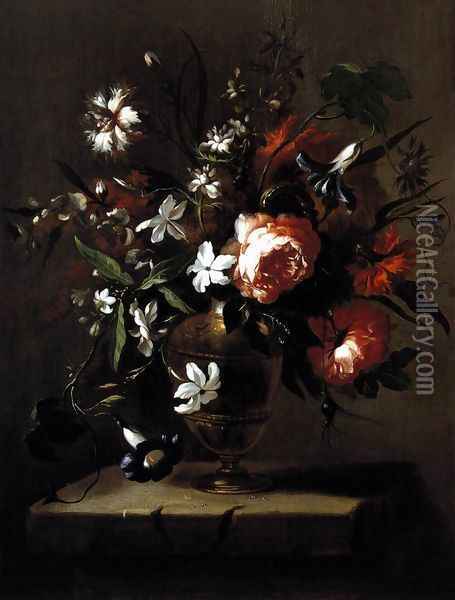 Vase of Flowers c. 1690 Oil Painting - Bartolome Perez