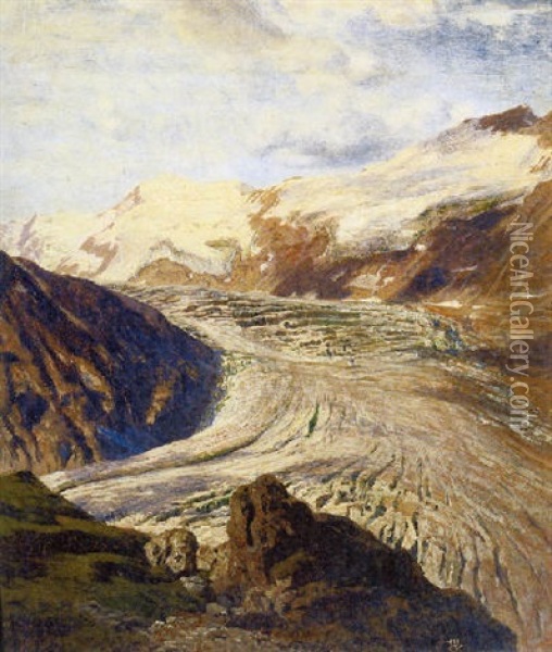 Otztaler Langtalferner - Ortlergruppe Mit Schalfkogel, Sudtirol Oil Painting - Anton Hlavacek
