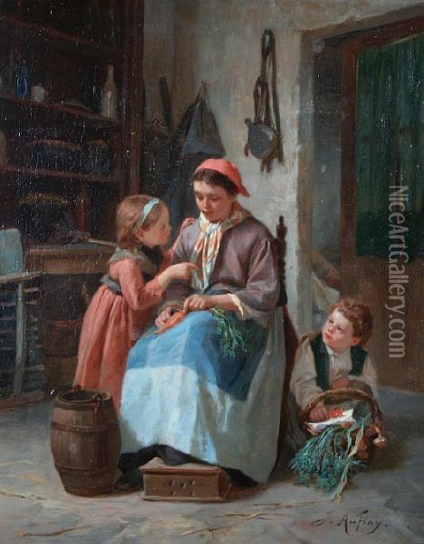 Mother's Little Helpers Oil Painting - Joseph-Athanase Aufray