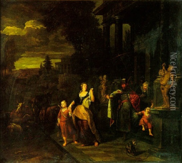 Abraham Renvoyant Agar Et Son Fils Oil Painting - Balthasar Van Den Bossche