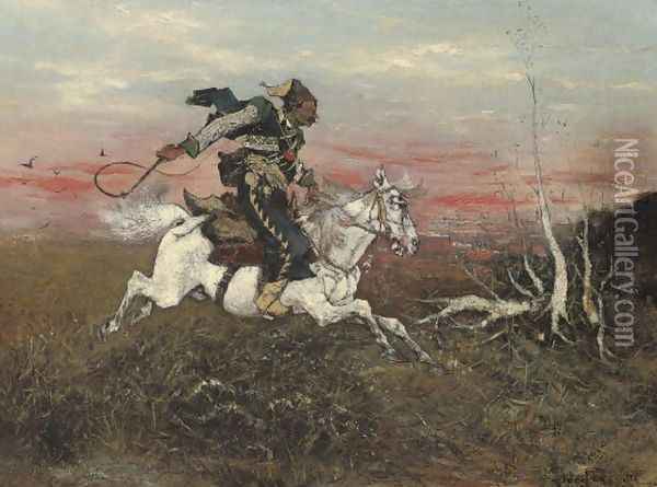 Cossack galloping on the steppe Oil Painting - John False