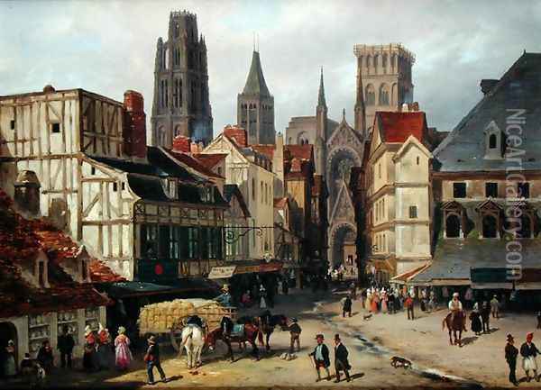 Place de la Haute-Vieille-Tour, Rouen, 1824 Oil Painting - Guiseppe Canella
