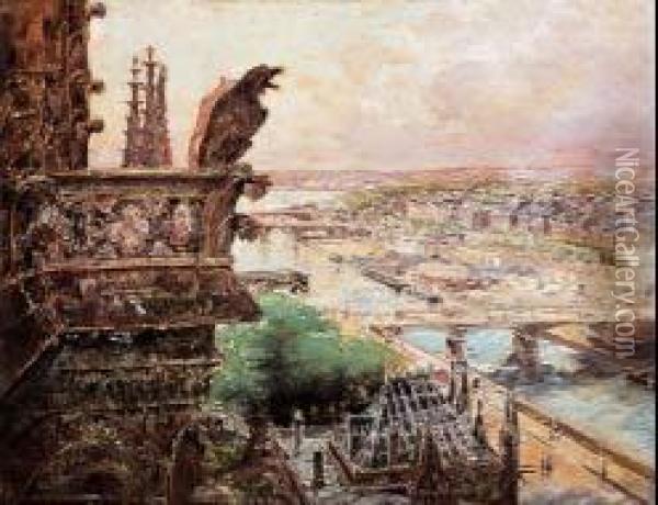 Paris, Vue Des Tours De Notre Dame Oil Painting - Gaston Jobbe-Duval