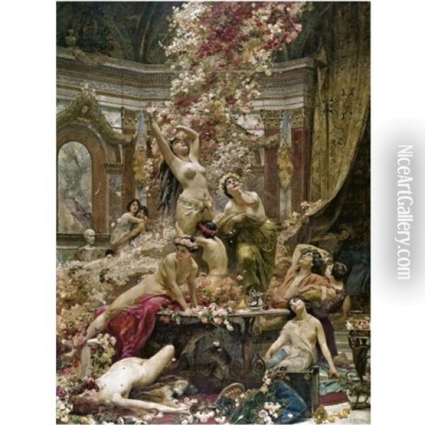 Ein Gastmahl Des Heliogabal (the Roses Of Heliogabalus) Oil Painting - Leo Reiffenstein