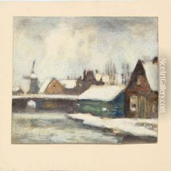 A Dutch Canal At Winter Time Oil Painting - Louis Willem Van Soest