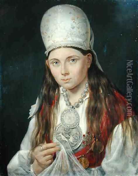 Estonian Girl Oil Painting - Gustav Adolf Hippius