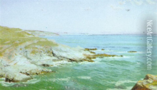 Rocky Point, Enis Head, South Cornwall Oil Painting - Arthur Hughes