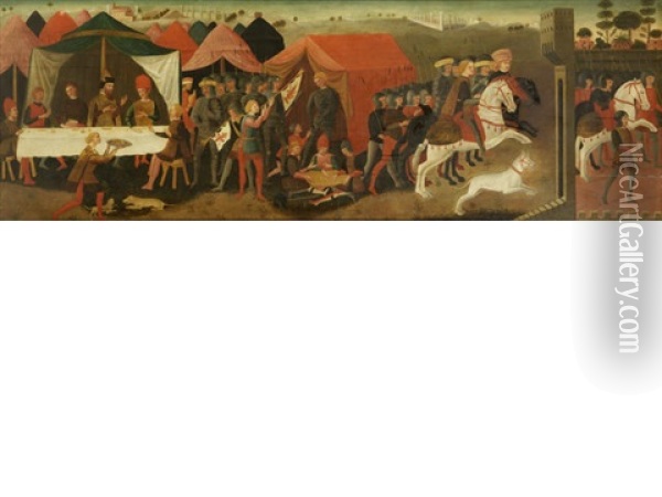 A Military Encampment Oil Painting -  Giovanni di Ser Giovanni (Scheggia)
