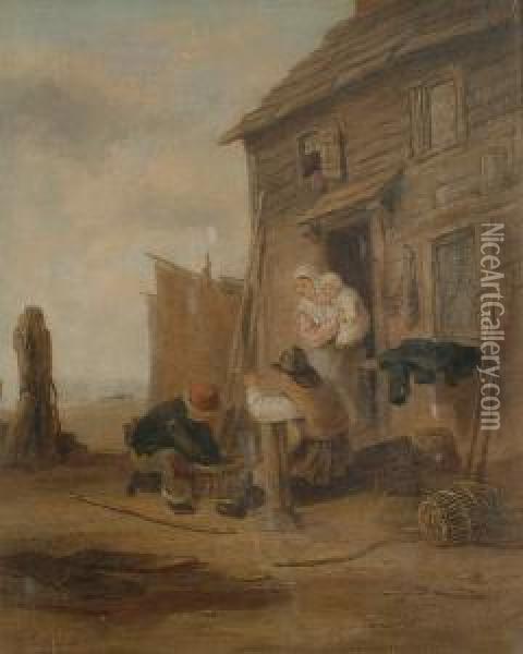 Outside The Fisherman's Hut. Oil Painting - Edmund Bristow
