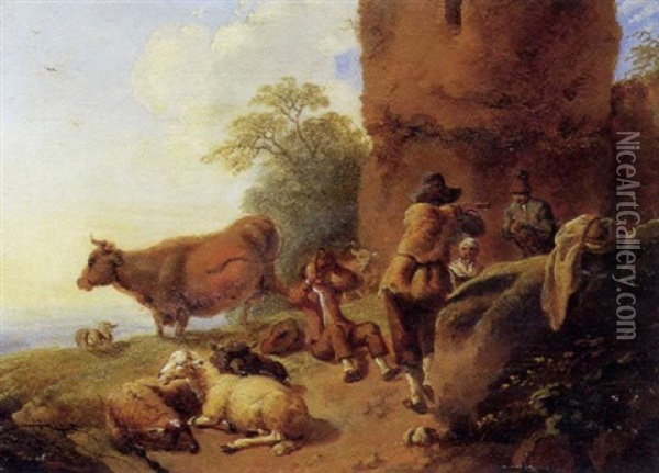 Hyrdescene Oil Painting - Jan Dirksz. Both