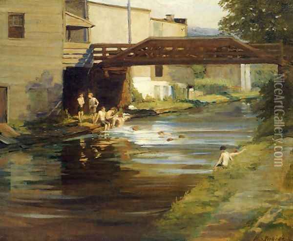 Boys Bathing in the Canal Oil Painting - Mary Smith Perkins Perkins
