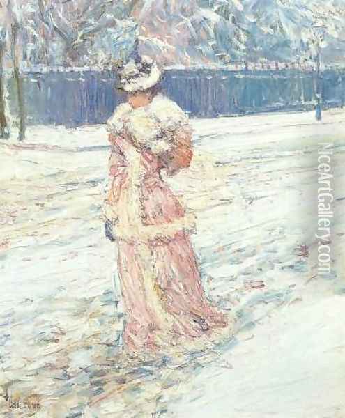 Lady in Pink Oil Painting - Childe Hassam