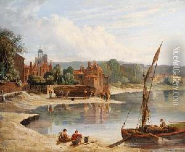 The Thames At Twickenham Oil Painting - Caleb Robert Stanley