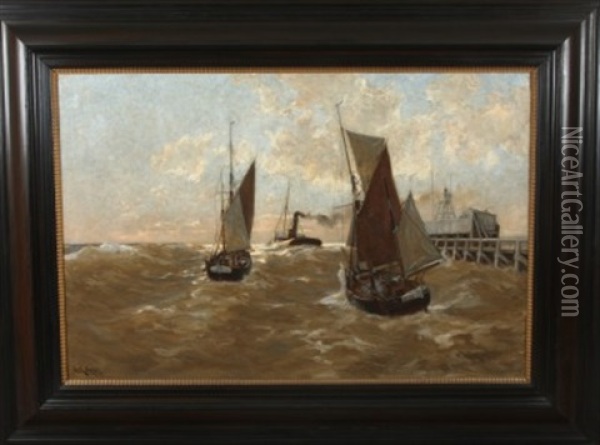 Nautical Scene With Fishing Vessel Embarking Oil Painting - Erwin Carl Wilhelm Guenther