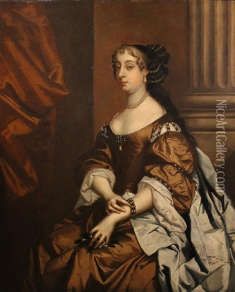 Portrait Of Lady Mordaunt Three-quarter Length In Front Of A Column Oil Painting - Sir Peter Lely