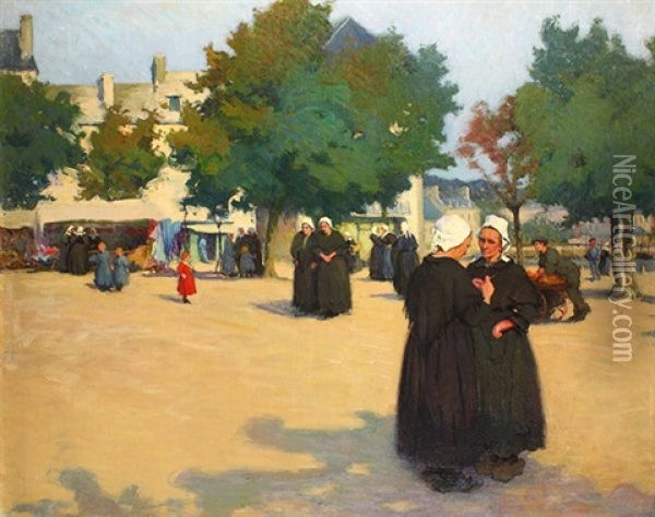 The Village Square,  Brittany Oil Painting - Joseph Milner Kite