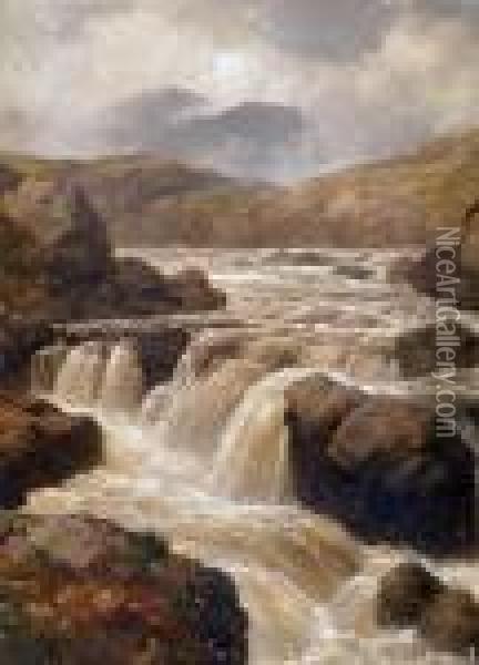Rocky Glen With Waterfall Oil Painting - Edmund Gill