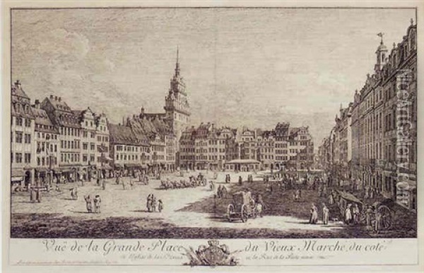 La Place Du Vieux Marche Et L'eglise De La Sainte Croix A Dresde Oil Painting - Bernardo Bellotto