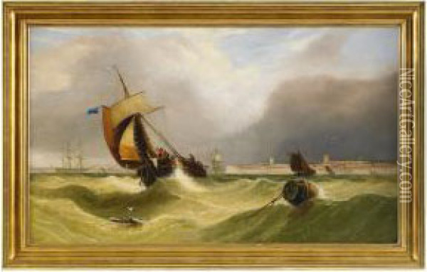 Segelbatar Pa Stormigt Hav Oil Painting - John Callow