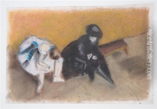Dancer On Bench Oil Painting - Edgar Degas