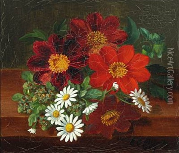 Flower Bouquet On A Stone Frame Oil Painting - E.C. (Emil C.) Ulnitz