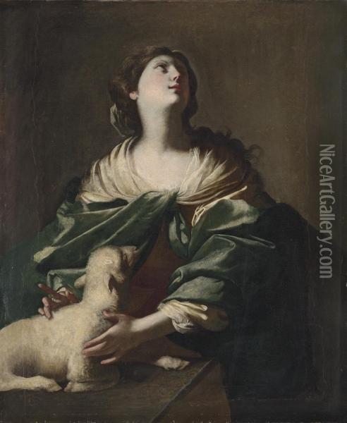Saint Agnes Oil Painting - Nicolo De Simone