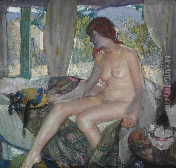 Nude In Interior Oil Painting - Richard Emile Miller