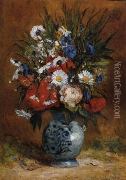 Marguerites Et Pivoines Dans Un Vase Bleu Oil Painting - Paul Gauguin