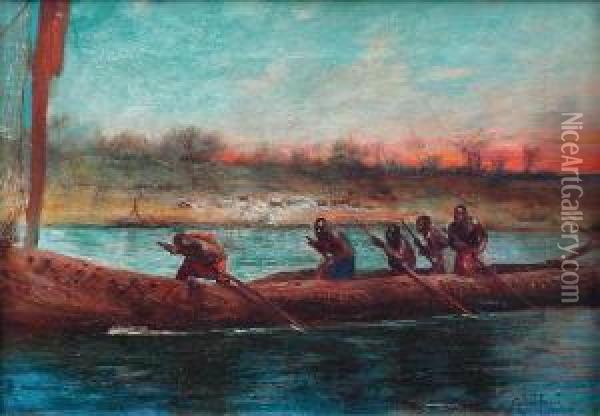 Pecheurkottocos Sur La Lagune A Koussri Oil Painting - Gabriel Joseph Marie Augustin Ferrier
