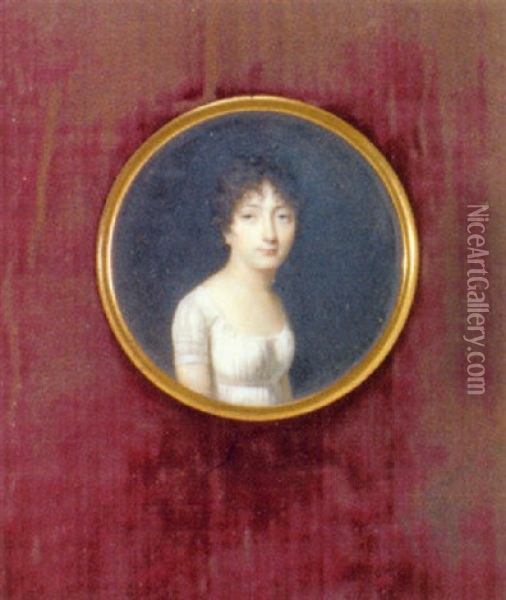 Portrait D'une Femme En Robe Blanche Oil Painting - Jean-Baptiste Isabey