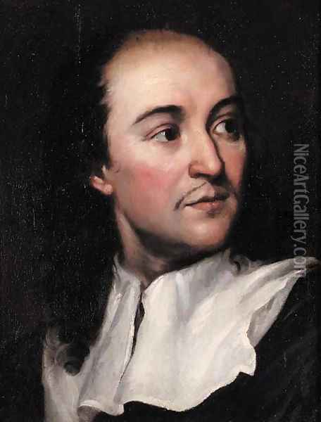 Portrait of a Gentleman, small bust-length, wearing a black tunic Oil Painting - Guillaume Courtois