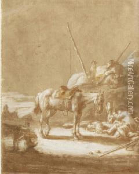 Voyageurs Se Reposant Oil Painting - Cornelis Verbeeck
