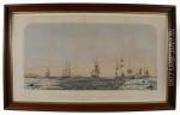 Right Whaling In Bearing Straits And Arctic Ocean With Its Varieties Oil Painting - Benjamin Russell
