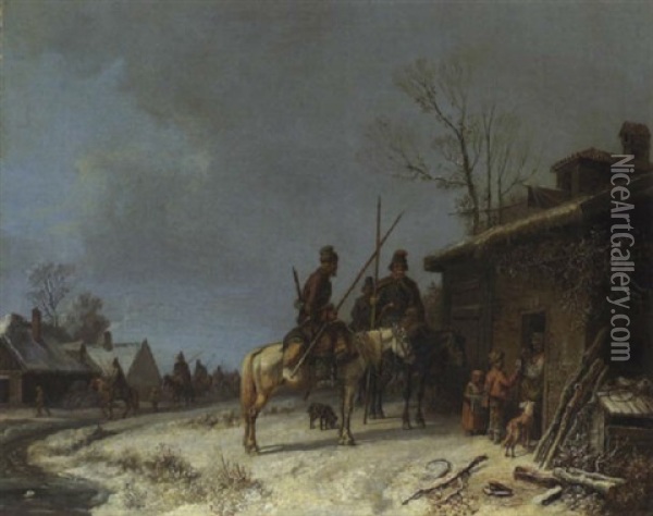 Kosaken In Einem Winterlichen Dorf Oil Painting - Heinrich Buerkel