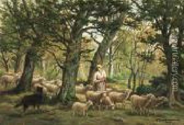 Shepherdess And Her Flock Oil Painting - Charles Ferdinand Ceramano