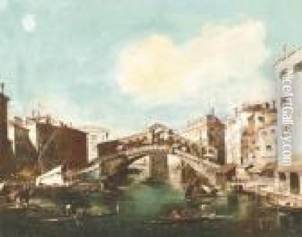 The Grand Canal, Venice, Looking North Towards The Rialtobridge Oil Painting - Francesco Guardi