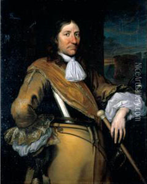 Portrait Of A Soldier, 
Half-length, Wearing A Buff Surcoat And Breastplate And Holding A Baton Oil Painting - Pieter Nason